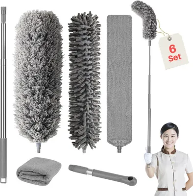 Image de Télescopique lavable, nettoyeur télescopique, plumeau, long extensible, enleveur de toile d'araignée, Arcclean, nettoyeur télescopique, feather duster(set de 6, gris)