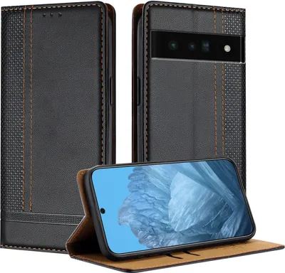 Image de Étui pour Google Pixel 6 Pro étui à rabat en cuir avec fonction de support noir