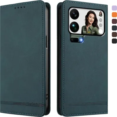 Obrázek produktu pro Pouzdro pro Xiaomi 17 Pro Max, retroPolyuretankožené flip pouzdro s stojánkem a přihrádkami na karty Zelený