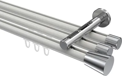 Produktbild von Interdeco Innenlaufstange / Gardinenstange mit Innenlauf Weiß / Chrom, Typ Siteno Sitra (Konus), 20 mm Ø 3-läufig, 360 cm