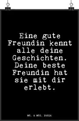 Produktbild von Mr. & Mrs. Panda Bild Eine gute Freundin kennt... DIN A3 - Schwarz - Geschenk, Frau, beste, Sprüche, Freundschaft. Liebste, Kunstdruck, drucke, Freundinnen, bff, wanddeko