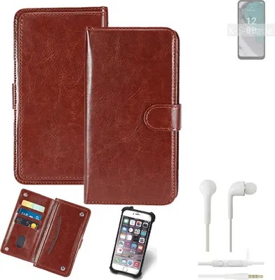 Produktbild von K-S-Trade 360° Hülle kompatibel mit Nokia C32 inkl. Headphones braun Kunstleder Case BookCase WalletCase Kunstlederederhülle Handyhülle,