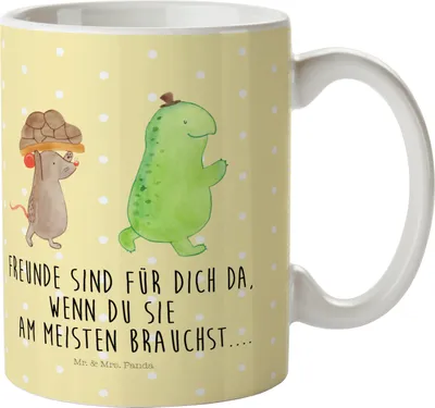 Produktbild von Mr. & Mrs. Panda Plastikbecher Schildkröte Maus - Gelb Pastell - Geschenk, Mehrwegbecher, Pott, Fröhlich, Kindergarten Becher, Trinklernbecher, Kunststoffbecher, Freunde