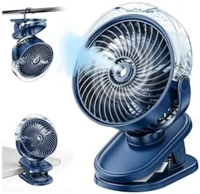 Produktbild von Mini Akku Ventilator Mit Wasserkühlung, 6000mAh Tragbarer Clip Ventilator, USB Tischventilator mit 4 Windstufen, Leise Klein Deckenventilator Ideal für Kinderwagen Haus Büro Outdoor