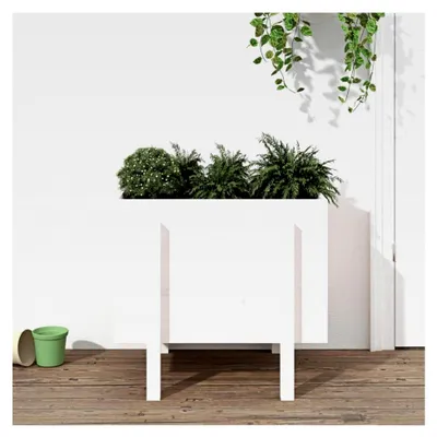 Produktbild von Pflanzkübel Weiß 62x50x57 cm aus massivem Kiefernholz, Hochbeet für Balkon, Garten und Terrasse