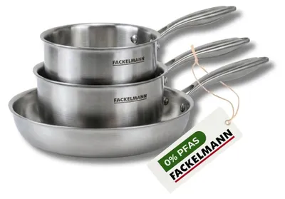 Image de Batterie de cuisine avec 1 poêle 24 cm et 2 casseroles 14/18 cm en inox sans PFAS Fackelmann Vita3, Image générée par une IA