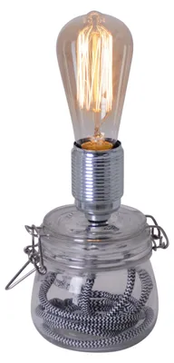 Obrázek produktu pro Stolní lampy - LED skleněná stolní lampa "Max", výška 11 cm, čirá, včetně žárovky, stolní lampa v industriálním stylu, vyrobená z kovu a skla, čirá/průhledná, výška 20 cm, průměr 11 cm, patice E27 – vypínač s aretací