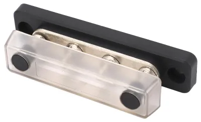 Image de Bloc de connexion de batterie avec boîtier transparent, 4 bornes, type M5, pour la distribution de l'énergie, adapté aux voitures, aux camping-cars, aux bateaux, aux yachts et aux systèmes d'alimentation