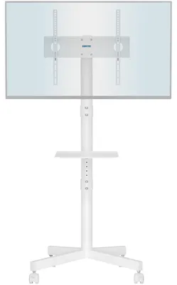 Image de Support TV mobile - 23 à 55 pouces - Jusqu'à 25 kg - Blanc - Hauteur réglable jusqu'à 135 cm - Roulettes 360°