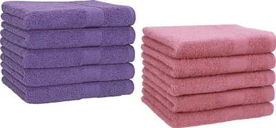 Produktbild von Betz 10 Stück Gästetücher 30x50 cm PREMIUM 100% Baumwolle Set  Farbe: lila und altrosa