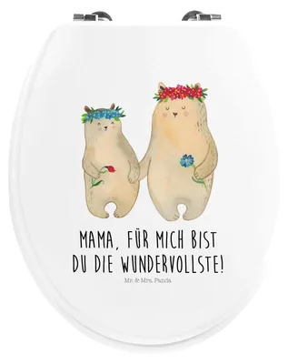 Produktbild von Mr. & Mrs. Panda WC Brille Bären mit Blumenkranz - Weiß - Geschenk, Mama, Muttertag, Familie, Klo-Deckel, WC-Sitz, Tochter, klo deckel, bambus toilettensitz, Klobrille