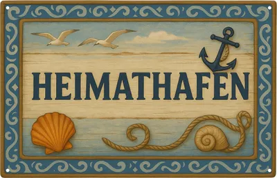 Produktbild von Blechschild AstraDesign 20x30 cm „Heimathafen“ – Metallschild Wanddeko, Schild, Geschenkidee