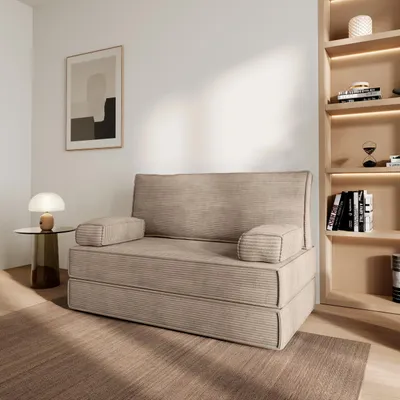 Produktbild von Masseno Schaumstoffsofa LADIA mit Schlaffunktion, Schlafsofa, Wohnzimmersofa, Couch, Sofa, Bettsofa, Kordstoff – Beige POSO 02