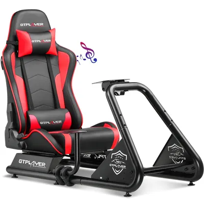 Immagine prodotto di GTPLAYER cockpit simulatore, cockpit da corsa SIM, supporto volante simulatore di corse sedia da gioco supporto volante da corsa con altoparlante Bluetooth e vassoio pedaliera