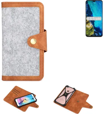 Produktbild von K-S-Trade Handyhülle kompatibel mit Cubot P30 Schutzhülle Filz-Hülle Kunst-Leder hellgrau braun (1x)