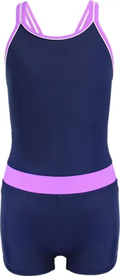 Produktbild von Aquarti Mädchen Badeanzug mit Bein Racerback , Farbe: Dunkelblau / Lila, Größe: 158