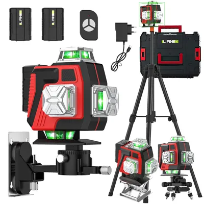 Produktbild von Laser-Wasserwaage - 16-Linien-Kreuzlinienlaser - 4x360° Rote Laserstrahlen - Selbstnivellierend - Fernbedienung - Mit Stativ - Rote Kunststoffbox
