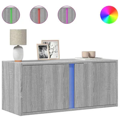 Image de vidaXL Armoire TV murale avec éclairage LED Gris Sonoma 80x31x35 cm