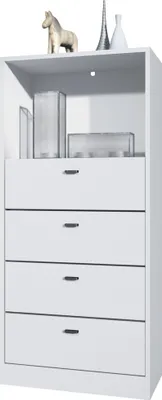 Produktbild von Vladon Kommode Pino V3,  Germany, Anrichte mit 4 Schubladen & 1 offenem Fach, Weiß matt/Weiß matt ohne LED (56 x 125 x 36 cm)