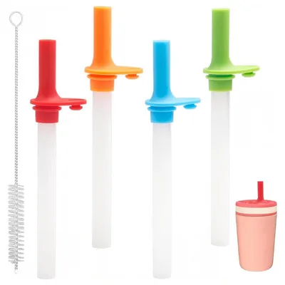 Produktbild von Ersatzstrohhalme mit Bürste für Trinkflaschen, 4er Set, Silikon, wiederverwendbar