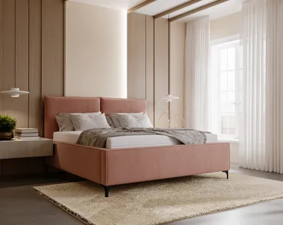Produktbild von Doppelbett LINZ 140x200 cm, schönes Polsterbett auf hohen Beinen mit Bettkasten - Magic Velvet 2269 (Rosa)