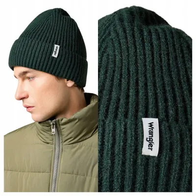 Obrázek produktu pro Wrangler | Pánská čepice Rib Beanie, zelená, s logem, pletená, zimní, univerzální velikost