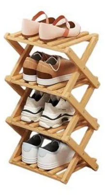 Produktbild von Schuhregal Holz zusammenklappbar Bambus 4 Ablagen 28 cm Breite platzsparend