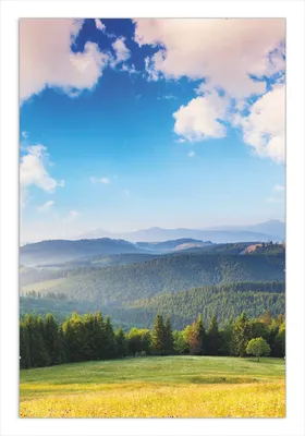 Produktbild von Wallario Wandbild Berglandschaft im Gebirge unter blauem Himmel, Größe: 61 x 91,5 cm, Poster mit rahmenlosen Bildhalter