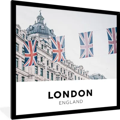 Produktbild von MuchoWow® Gerahmtes Poster London - Flagge - England 40x40 cm - Poster mit Schwarzem Bilderrahmen Wandposter Rahmen Foto Bilder - Mit Rahmen - Wanddekoration Schlafzimmer
