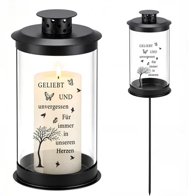 Graflantaarn mit Erdspieß, wetterfest, 50 cm, schwarz, Glas/Metall