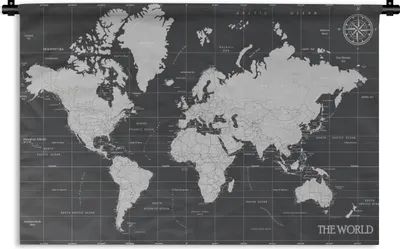 Produktbild von MuchoWow® Wandteppich Wandbehang Weltkarte - Schwarz - Weiß - Welt 120x80 cm Tapisserie Dekoration Wandtuch - Wanddekorationen - Wandtücher