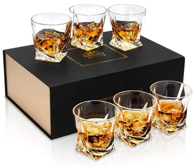 Zdjęcie produktu dla Elzusha - Zestaw 6 szklanek do whisky z kryształu, pojemność 300 ml, idealne do koktajli i napojów