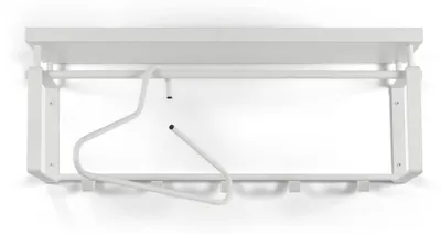 Wandgarderobe REX 3 Weiß mit Hutablage und fünf Haken in Draufsicht auf weißem Metallgestell.