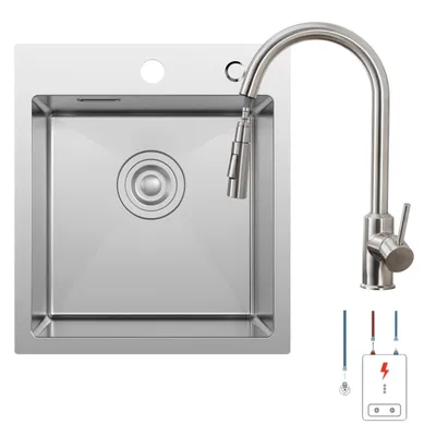 Produktbild von Küchenspüle 40x45 cm mit ausziehbarem Niederdruck Armatur, kratzfeste edelstahlspüle gebürstet, Spülbecken mit Niederdruckhahn, Einbauspüle,Cecipa Max