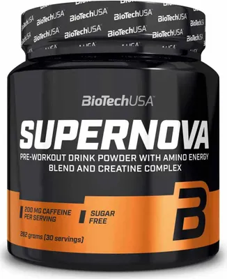 Productafbeelding van BioTech USA Supernova 282 g, sinaasappel-mango smaak / Voor de training / Pre-workout supplement met 13 actieve ingrediënten, zonder toegevoegde suikers