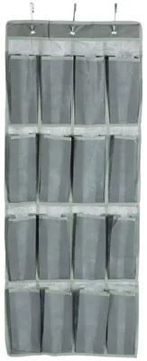 Produktbild von Faltbares Hängeregal - Türregal mit 16 Fächern - Schuhregal - Organizer für Zuhause, Reisen oder Camping (1 Stück - grau/16 Fächer)