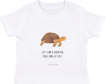 Produktbild von Mr. & Mrs. Panda Babyshirt Schildkröte Marschieren 0. - 6. Monat - Weiß - Geschenk, Neustart,  T-Shirt, Motivation, Baby Shirt, Abenteuer, Meer, Öko, Schildkröten