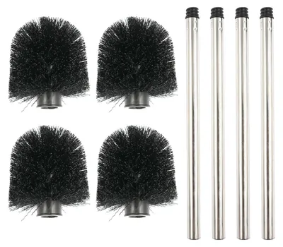 Image de Ensemble de brosses pour toilettes - Avec manche en acier inoxydable et têtes de brosse de rechange - 4 pièces - Noir