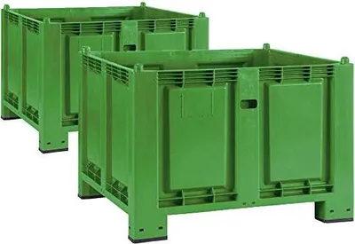 Produktbild von 2x Palettenbox, 4 Füßen, LxBxH 1200x800x850 mm, geschlossen, Trgkr 500 kg, grün