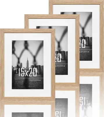 Produktbild von Bilderrahmen 3er-Set, 15 x 20 cm, Eiche, Holzrahmen mit Passepartout, für Poster