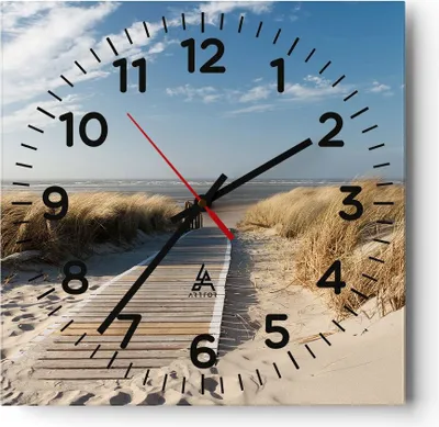Produktbild von Wanduhr - Quadrat - Glasuhr - Strand Meer Fußgängerbrücke Ufer - 40x40cm - Schleichendes Uhrwerk - Lautlos - zum Aufhängen bereit - Dekoration Modern - Wanddekoration aus Glas - C4AC40x40-2657