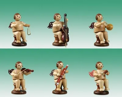 Produktbild von Holzfigur Musikantenengel 6tlg. sitzend natur ohne Krone Höhe 6,5cm NEU