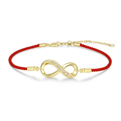 Produktbild von New Bling 9NB-1703 – Silbernes Makramee-Armband in Rot – Infinity – Goldfarben/Rot – 925er Silber – Verstellbar 16+2 cm