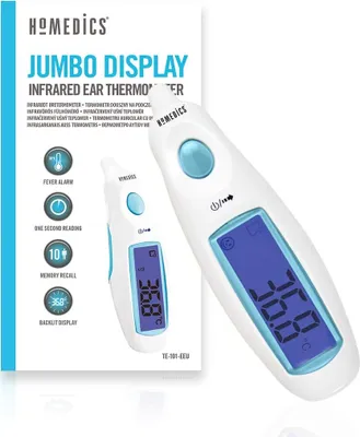 Image de HoMedics TE-101-EU, Thermomètre à contact, Bleu, Blanc, Auriculaire, Boutons, °C, °F, 34 - 43 °C