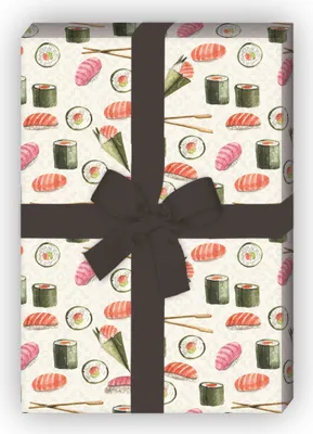 Produktbild von Leckeres Geschenkpapier mit Sushi in grün - G6382, 32 x 48cm