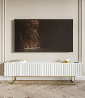 Obrázek produktu pro Selsey VELDIO - TV skříňka, bílá se zlatým kovovým rámem, 175 cm