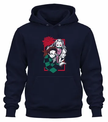 Immagine prodotto di Kimetsu No Yaiba Tanjiro Nezuko Anime Demon Hunter Katana Fan Unisex Felpa con cappuccio, Navy, M