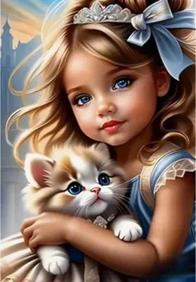 Image de Mosaïque diamant Norimpex - Fille avec un nœud et un chaton 2001402