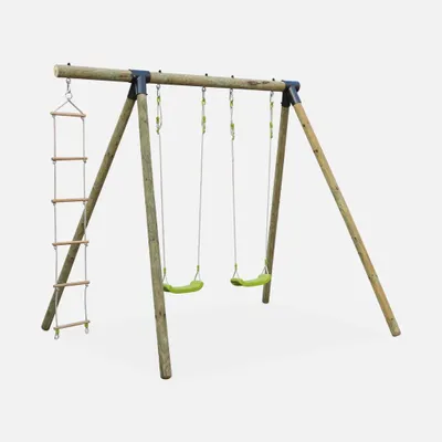 Immagine prodotto di Area giochi altalene e scala di corda, 3 posti, Verde