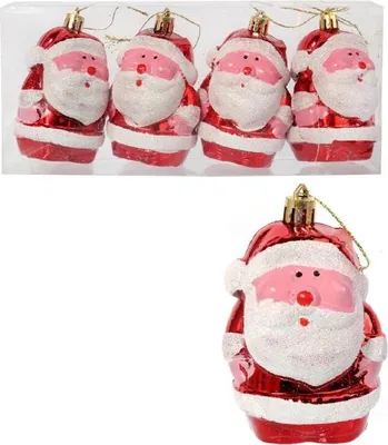 Image de Lot De 4 Boules En Forme De Père Noël 7 Cm